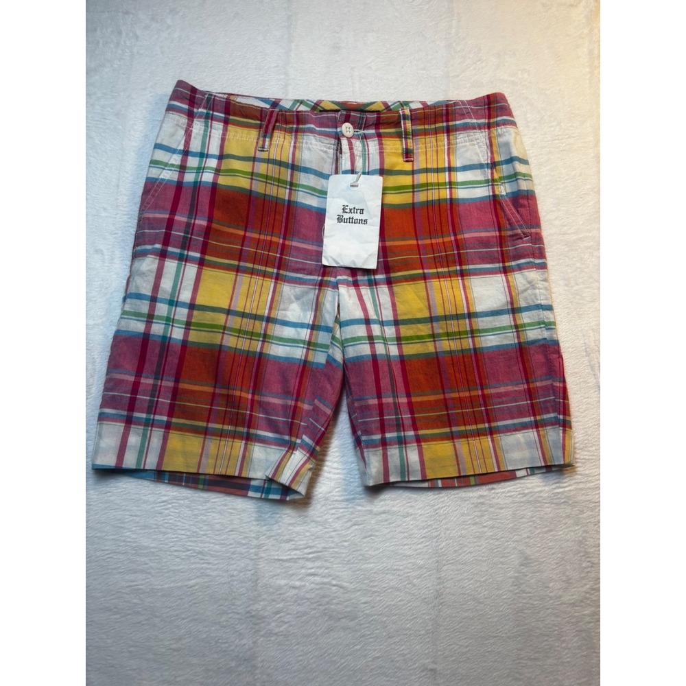 NWT Ralph Lauren Sport Shorts 6 Women's Yellow Pink Plaid Cotton Tennis Bermuda